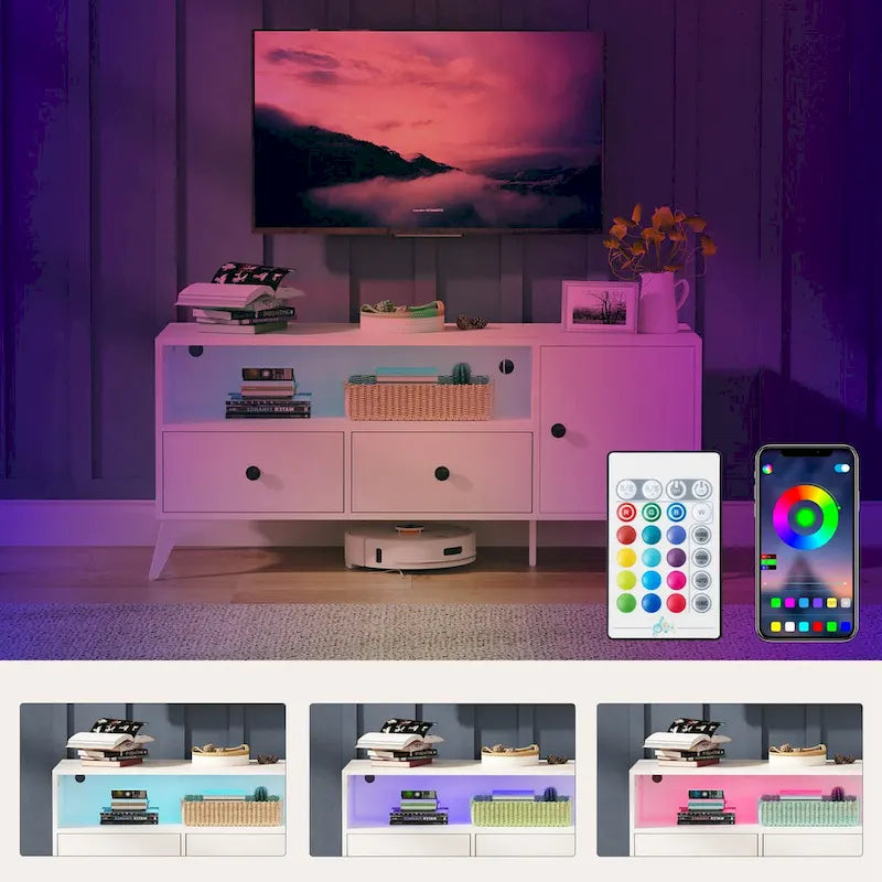 TV Stand Console Table with RGB LED Lights and Storage for 32 to 60 Inch TVs