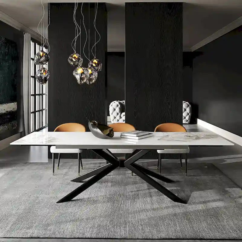 Extendable Rectangular Sintered Stone Dining Table 78.74 to 110.24 Inches
