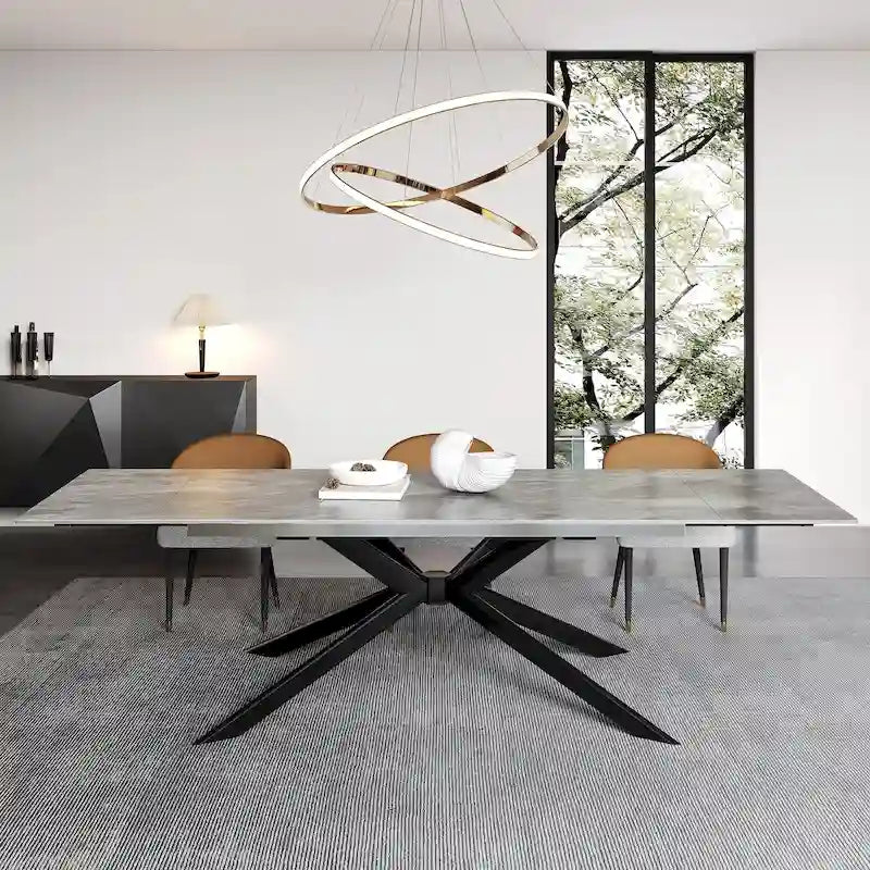 Extendable Rectangular Sintered Stone Dining Table 78.74 to 110.24 Inches