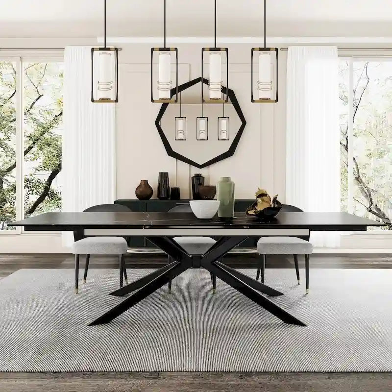 Extendable Rectangular Sintered Stone Dining Table 78.74 to 110.24 Inches