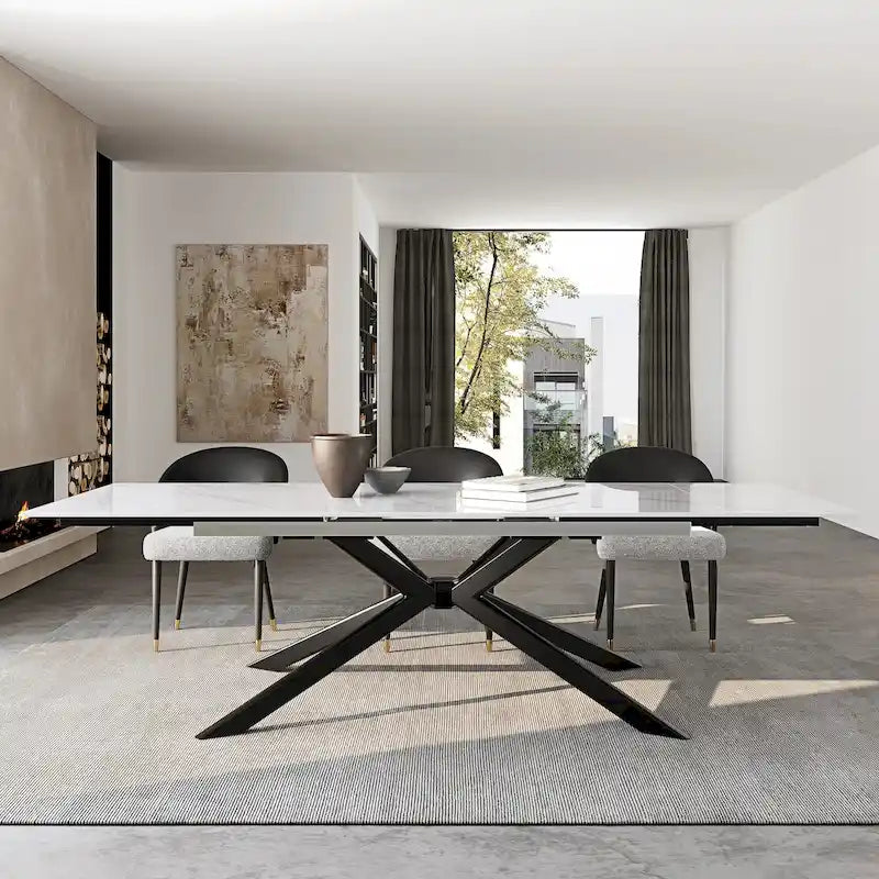 Extendable Rectangular Sintered Stone Dining Table 78.74 to 110.24 Inches