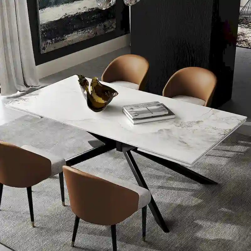 Ausziehbarer rechteckiger Esstisch aus gesintertem Stein, 78.74 bis 110.24 Zoll