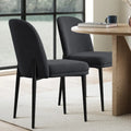 Gestoffeerde eetkamerstoelen van linnenmix met gebogen rugleuningen, set van 2