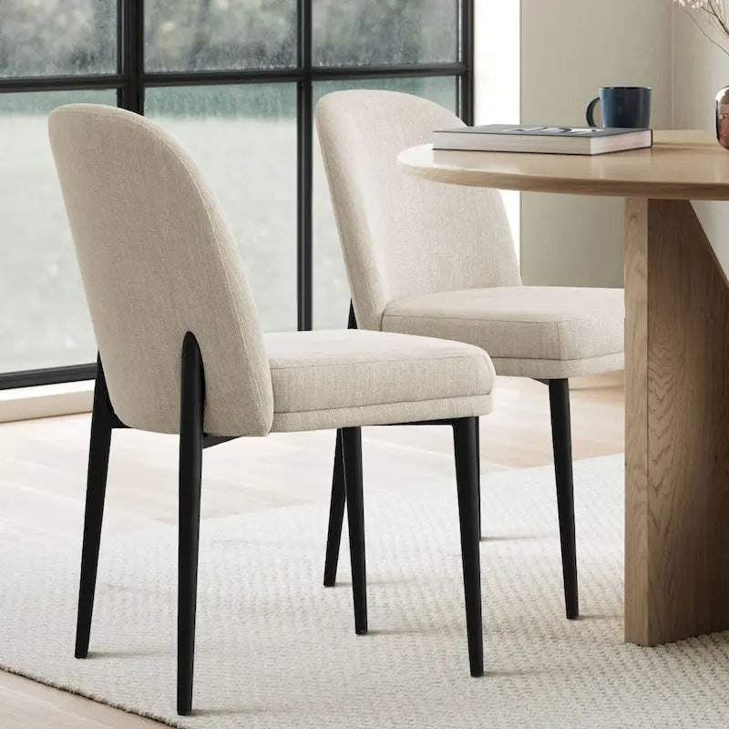 Linen Blend Upholstered Dining Chairs with Curved Backs, Set of 2