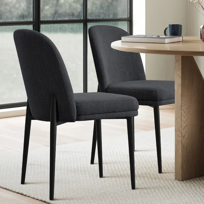 Linen Blend Upholstered Dining Chairs with Curved Backs, Set of 2