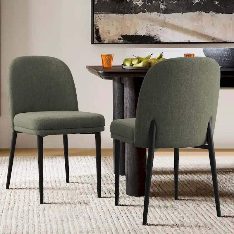 Gestoffeerde eetkamerstoelen van linnenmix met gebogen rugleuningen, set van 2