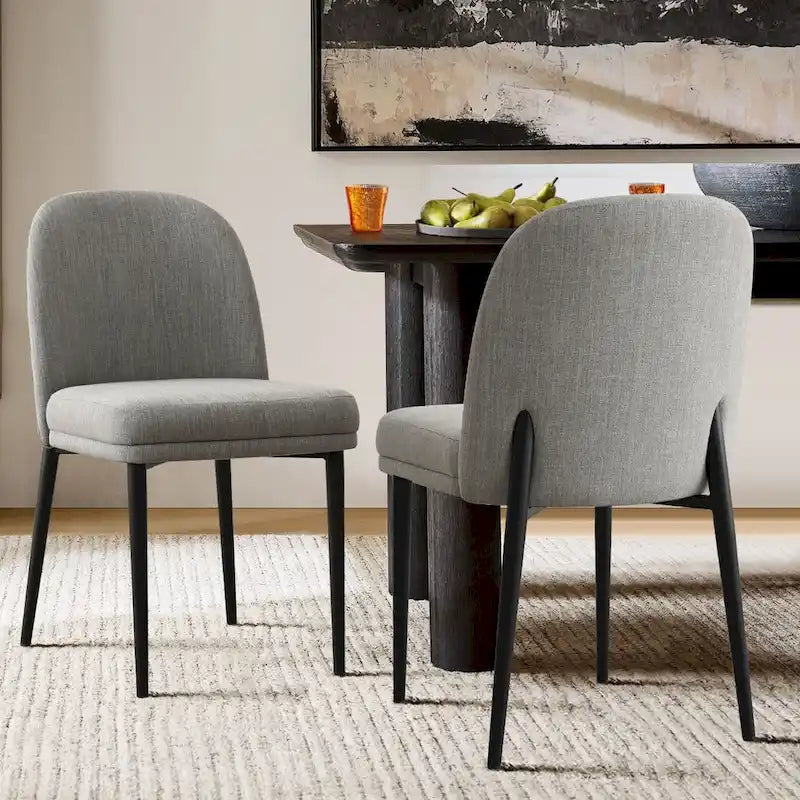 Gestoffeerde eetkamerstoelen van linnenmix met gebogen rugleuningen, set van 2