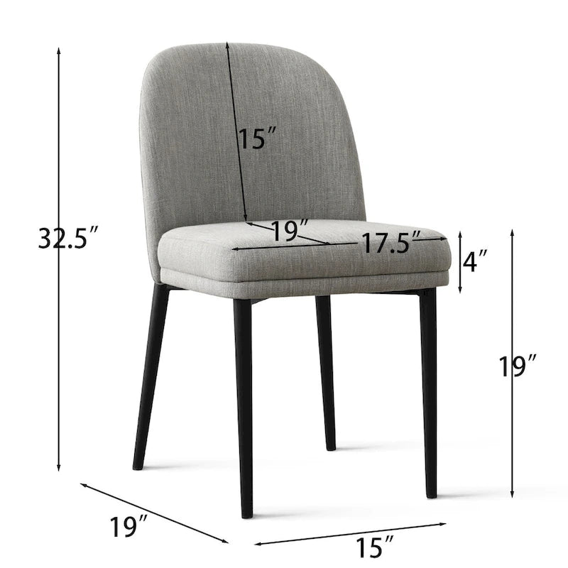 Gestoffeerde eetkamerstoelen van linnenmix met gebogen rugleuningen, set van 2