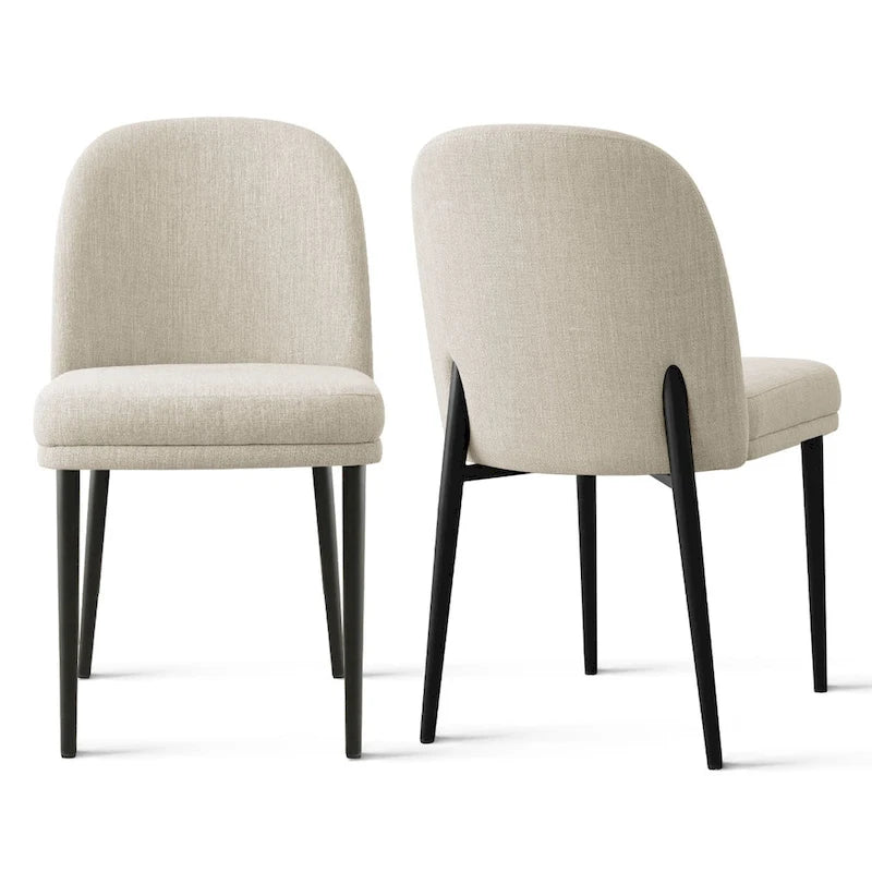 Gestoffeerde eetkamerstoelen van linnenmix met gebogen rugleuningen, set van 2