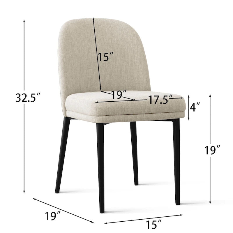 Gestoffeerde eetkamerstoelen van linnenmix met gebogen rugleuningen, set van 2