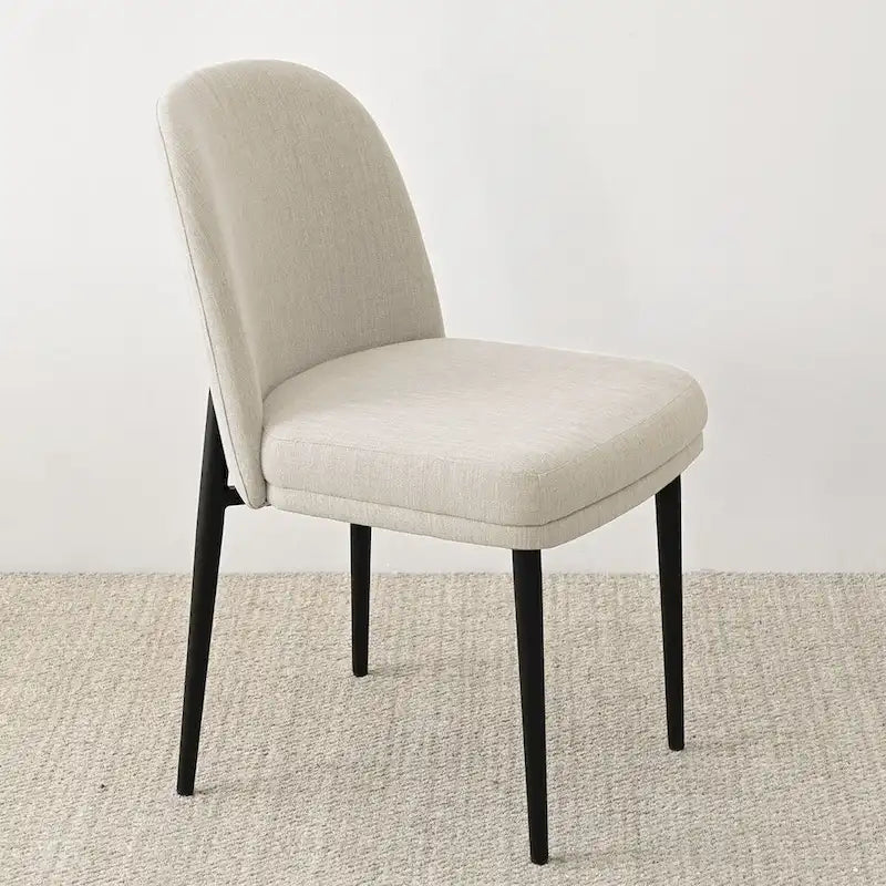 Gestoffeerde eetkamerstoelen van linnenmix met gebogen rugleuningen, set van 2