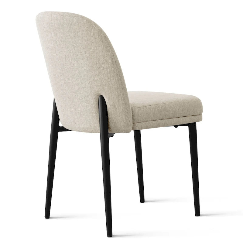 Gestoffeerde eetkamerstoelen van linnenmix met gebogen rugleuningen, set van 2