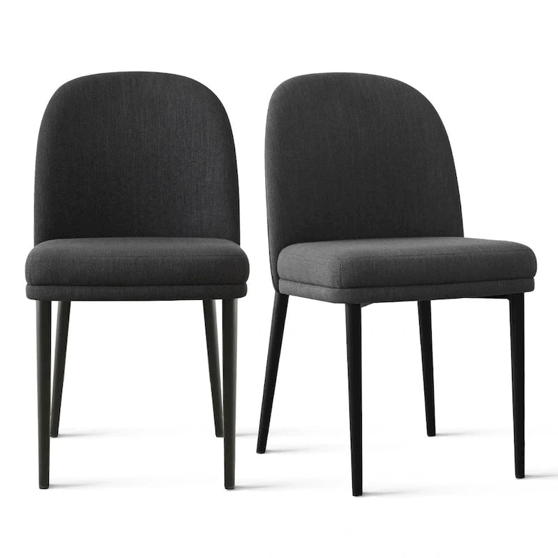 Gestoffeerde eetkamerstoelen van linnenmix met gebogen rugleuningen, set van 2