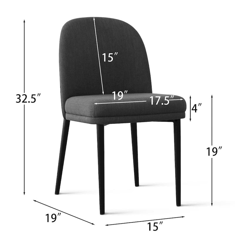 Gestoffeerde eetkamerstoelen van linnenmix met gebogen rugleuningen, set van 2