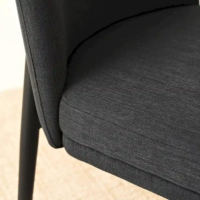 Gestoffeerde eetkamerstoelen van linnenmix met gebogen rugleuningen, set van 2