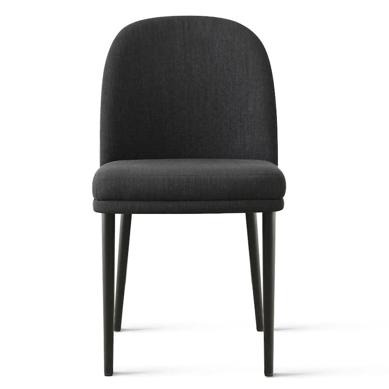 Gestoffeerde eetkamerstoelen van linnenmix met gebogen rugleuningen, set van 2