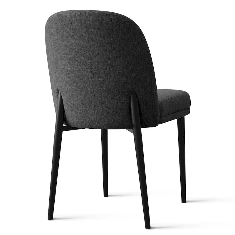 Gestoffeerde eetkamerstoelen van linnenmix met gebogen rugleuningen, set van 2