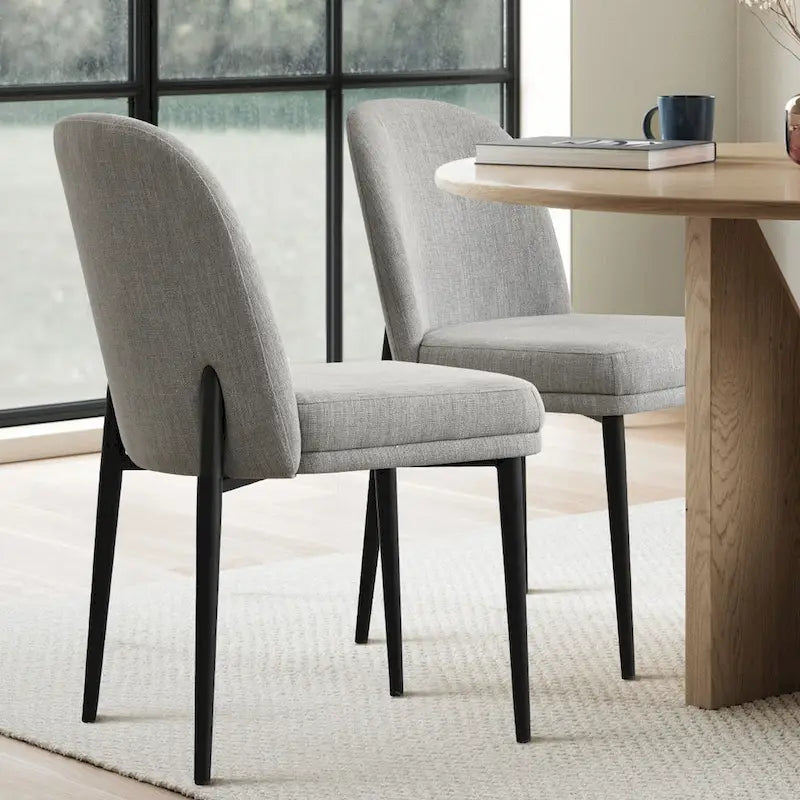Gestoffeerde eetkamerstoelen van linnenmix met gebogen rugleuningen, set van 2