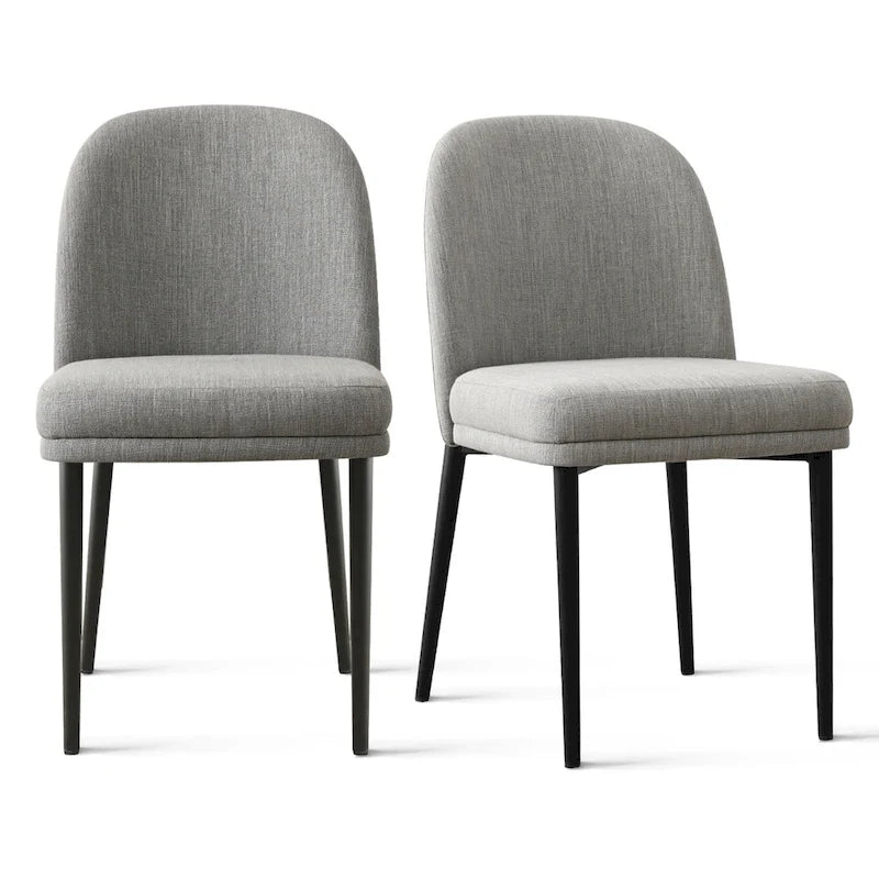 Gestoffeerde eetkamerstoelen van linnenmix met gebogen rugleuningen, set van 2