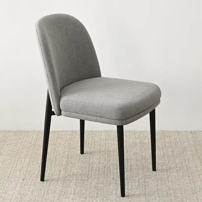 Gestoffeerde eetkamerstoelen van linnenmix met gebogen rugleuningen, set van 2