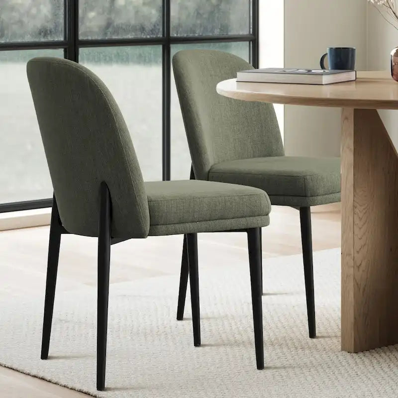 Gestoffeerde eetkamerstoelen van linnenmix met gebogen rugleuningen, set van 2