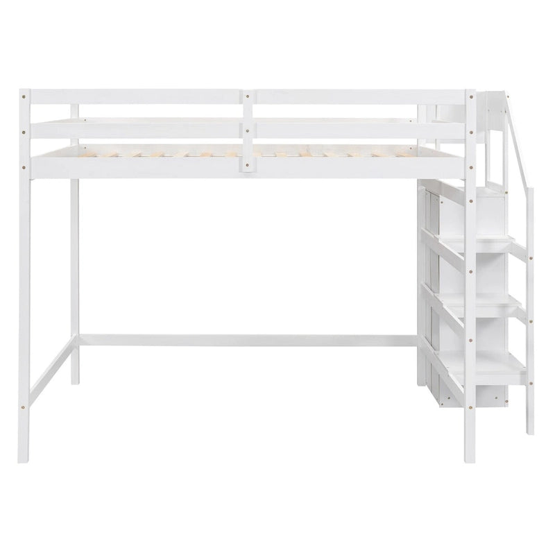 Full Size Loft Bed with Built-in Storage Wardrobe and Staircase