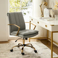 Modern Faux Leather Swivel Rocking Office Chair with Gold Metal Base