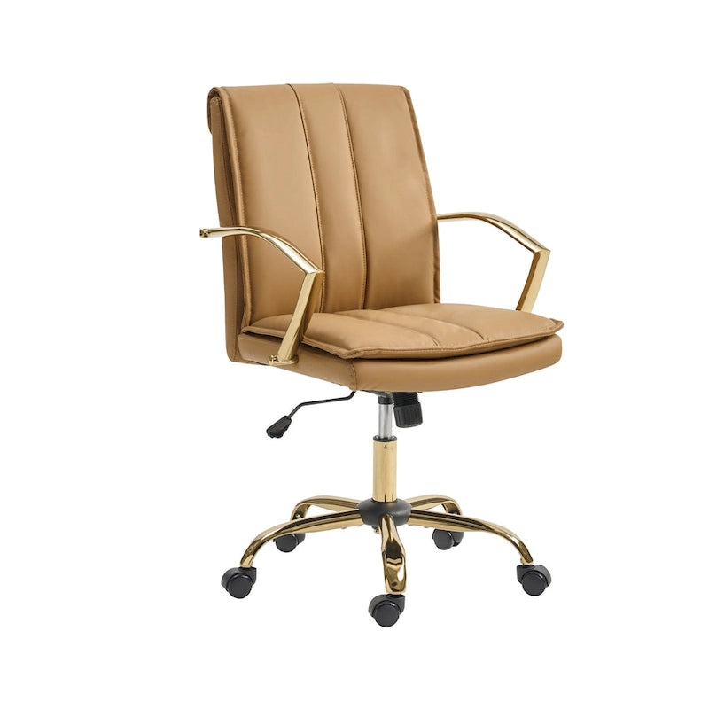 Modern Faux Leather Swivel Rocking Office Chair with Gold Metal Base