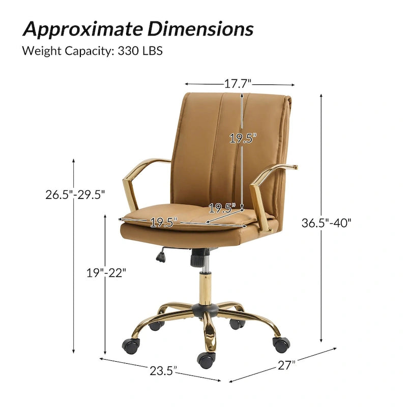 Modern Faux Leather Swivel Rocking Office Chair with Gold Metal Base