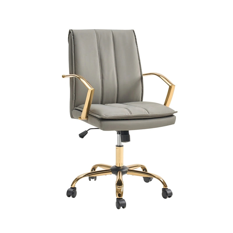 Modern Faux Leather Swivel Rocking Office Chair with Gold Metal Base