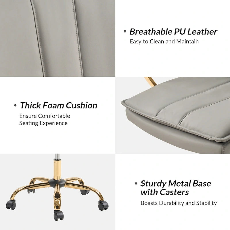 Modern Faux Leather Swivel Rocking Office Chair with Gold Metal Base