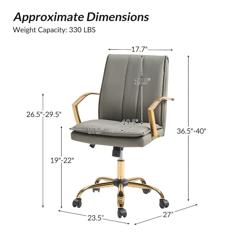Modern Faux Leather Swivel Rocking Office Chair with Gold Metal Base