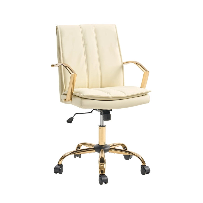 Modern Faux Leather Swivel Rocking Office Chair with Gold Metal Base