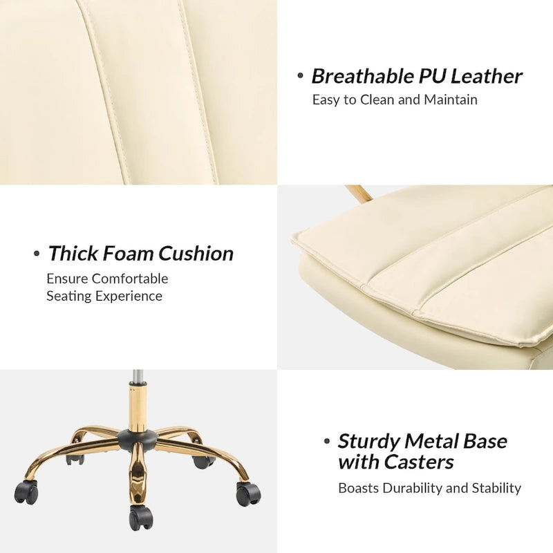 Modern Faux Leather Swivel Rocking Office Chair with Gold Metal Base
