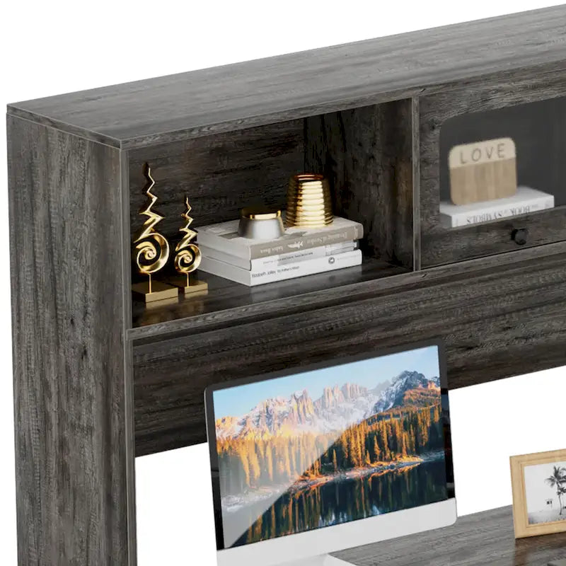 L-Shaped Corner Desk with File Cabinet, Hutch and Charging Station
