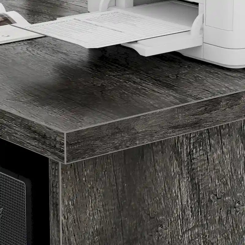 L-Shaped Corner Desk with File Cabinet, Hutch and Charging Station