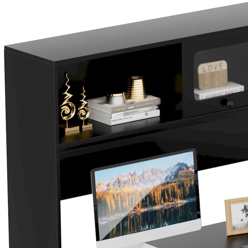 L-Shaped Corner Desk with File Cabinet, Hutch and Charging Station