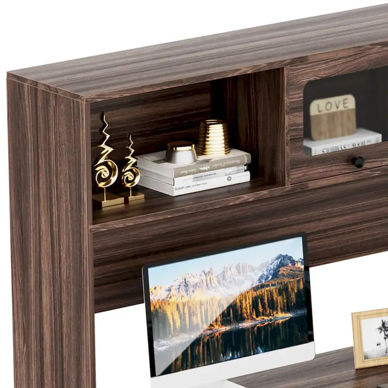 L-Shaped Corner Desk with File Cabinet, Hutch and Charging Station