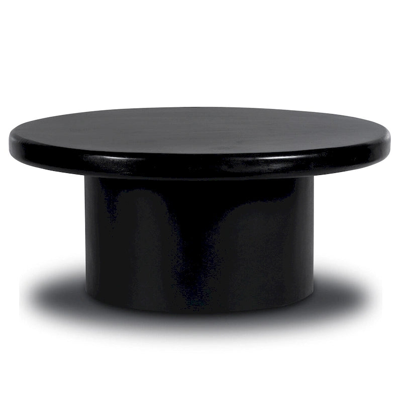 Black Solid Mango Wood Round Coffee Table with Sculptural Base