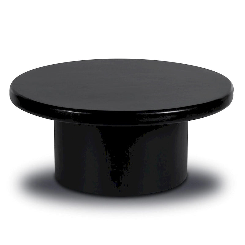 Black Solid Mango Wood Round Coffee Table with Sculptural Base