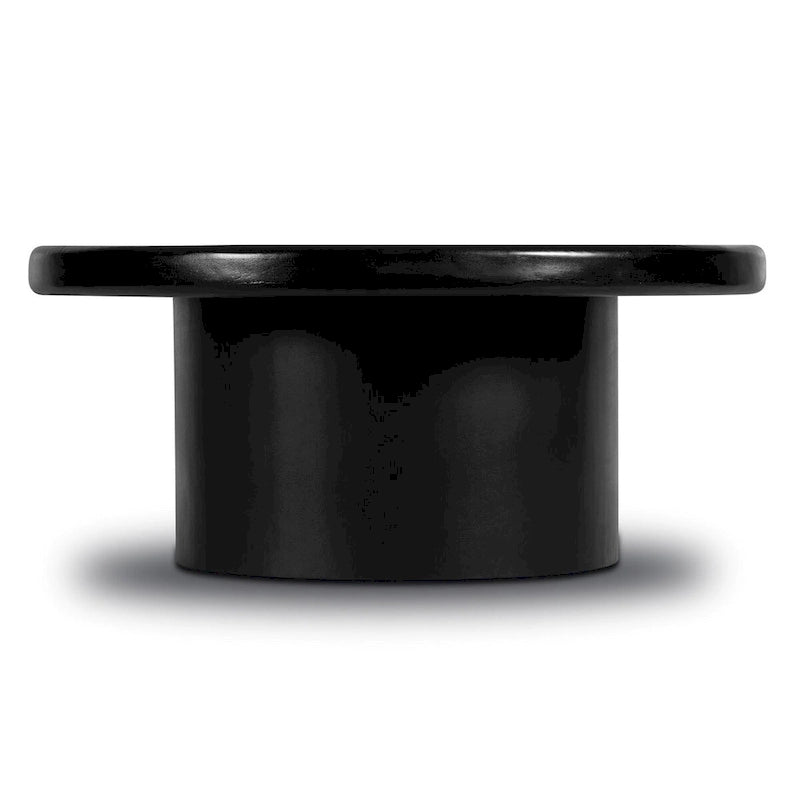 Black Solid Mango Wood Round Coffee Table with Sculptural Base