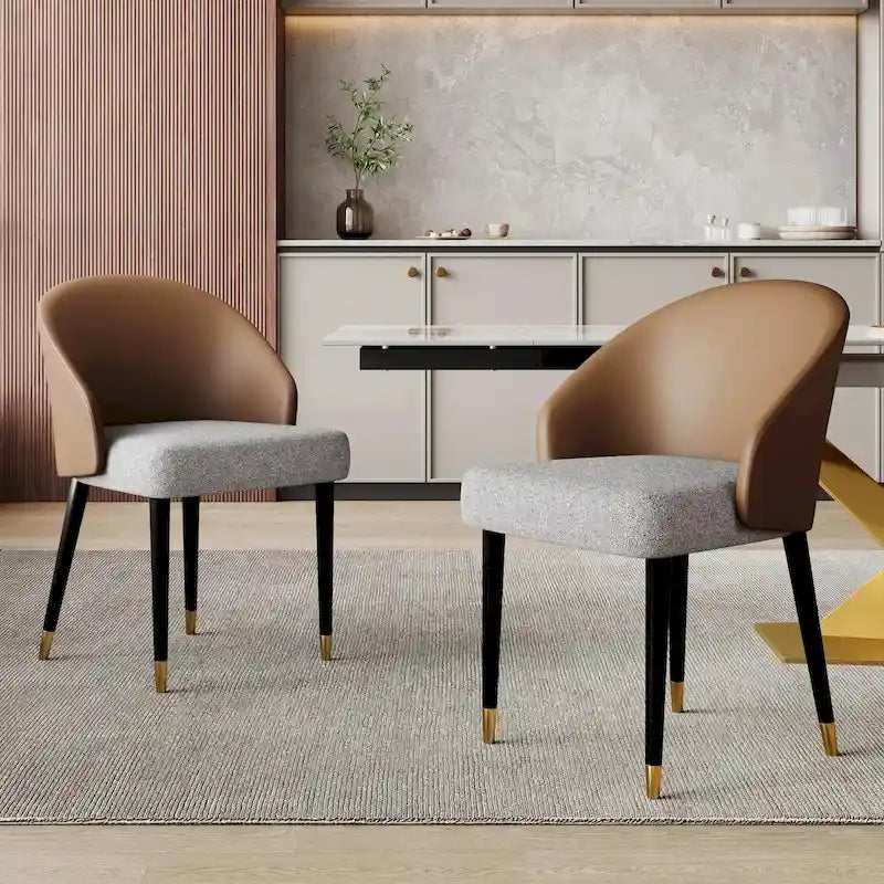 Modern Faux Leather and Fabric Upholstered Dining Armchairs, Set of 4