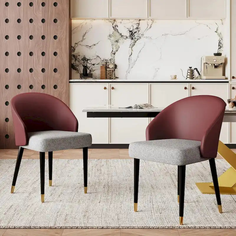 Modern Faux Leather and Fabric Upholstered Dining Armchairs, Set of 4