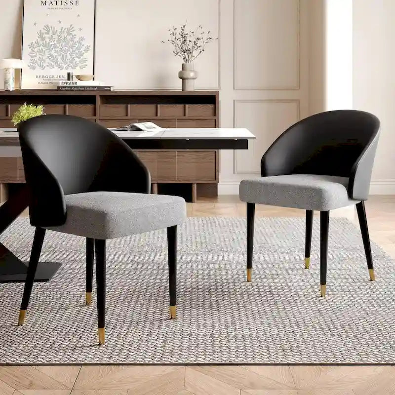 Modern Faux Leather and Fabric Upholstered Dining Armchairs, Set of 4