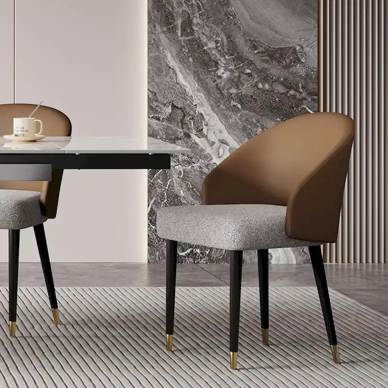Modern Faux Leather and Fabric Upholstered Dining Armchairs, Set of 4