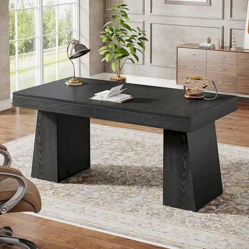 55-Inch Mid-Century Executive Desk for Home Office Workspaces
