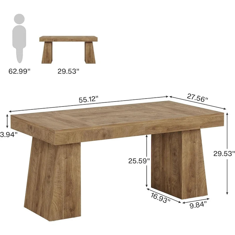 55-Inch Mid-Century Executive Desk for Home Office Workspaces