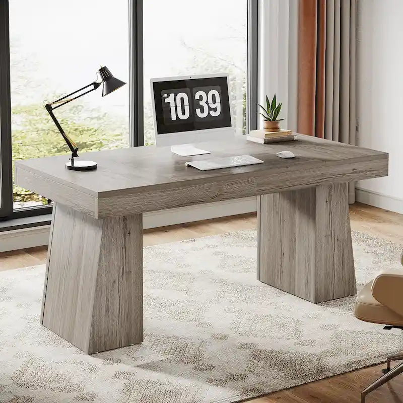 55-Inch Mid-Century Executive Desk for Home Office Workspaces