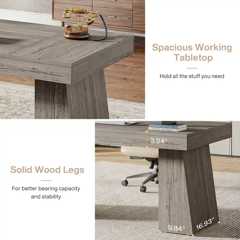 55-Inch Mid-Century Executive Desk for Home Office Workspaces