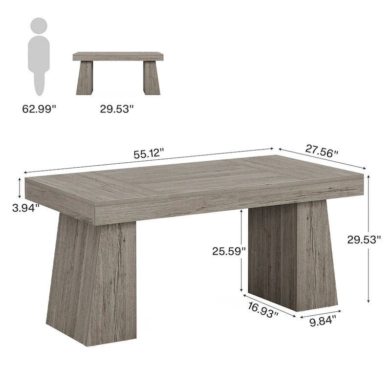 55-Inch Mid-Century Executive Desk for Home Office Workspaces